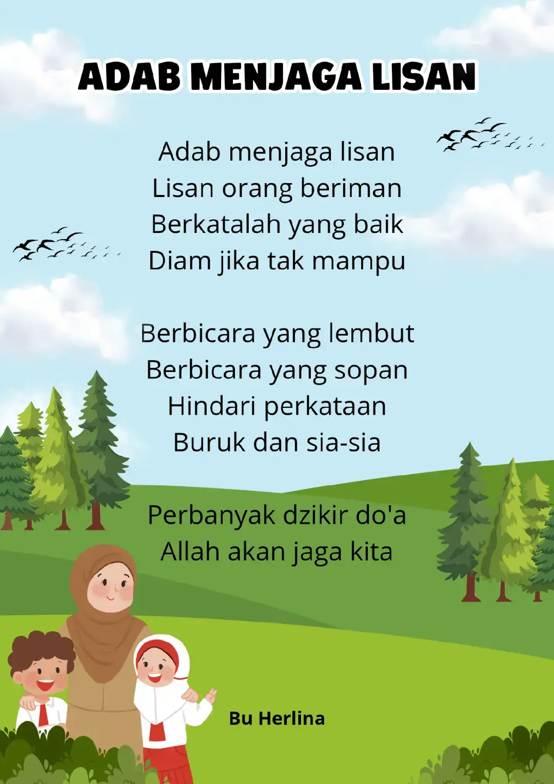 Adab menjaga lisan Lisan orang beriman Berkatalah yang baik Diam jika tak mampu Berbicara yang lembut Berbicara yang sopan Hindari perkataan Buruk dan sia-sia Perbanyak dzikir do'a Allah akan jaga kita #adabmenjagalisan #laguadabmenjagalisan #guruindonesia  #gurubahasaarab  #gurupai  #guruhebat #backtoschool 