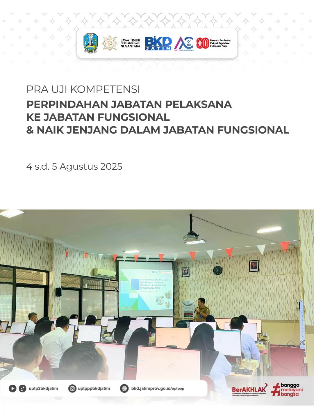 59 peserta siap naik level. Dari seluruh penjuru Jawa Timur, mereka hadir mengikuti penilaian kompetensi sebagai syarat perpindahan dan kenaikan jenjang jabatan fungsional. #PraUkom #BKDJatim #UPTPPPBKD #PenilaianKompetensi #JabatanFungsional #ASNProfesional #AssessmentCenter #KompetensiASN #PNSJatim #SistemMerit#ASNProfesional