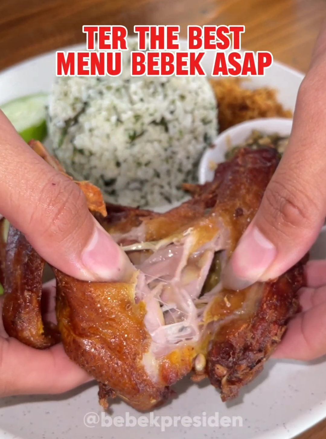 Dagingnya empuk, asapnya berasa, apalagi ditambah sambelnya… behhh nambah nasi terus! 🍗🔥 Buruan nyapres (Nyantap Bebek Presiden) sekarang sebelum kehabisan! 😋 📍 Bebek Presiden Jl. Ceger Raya, Jurang Manggu Tim., Kec. Pd. Aren, Kota Tangerang Selatan, Banten #BebekAsap #BebekPresiden #KulinerEnak #MakanBebek #KulinerIndonesia #BebekBakar #NasiBebek #MakanEnak #RekomendasiMakan #BebekAsapJuara 