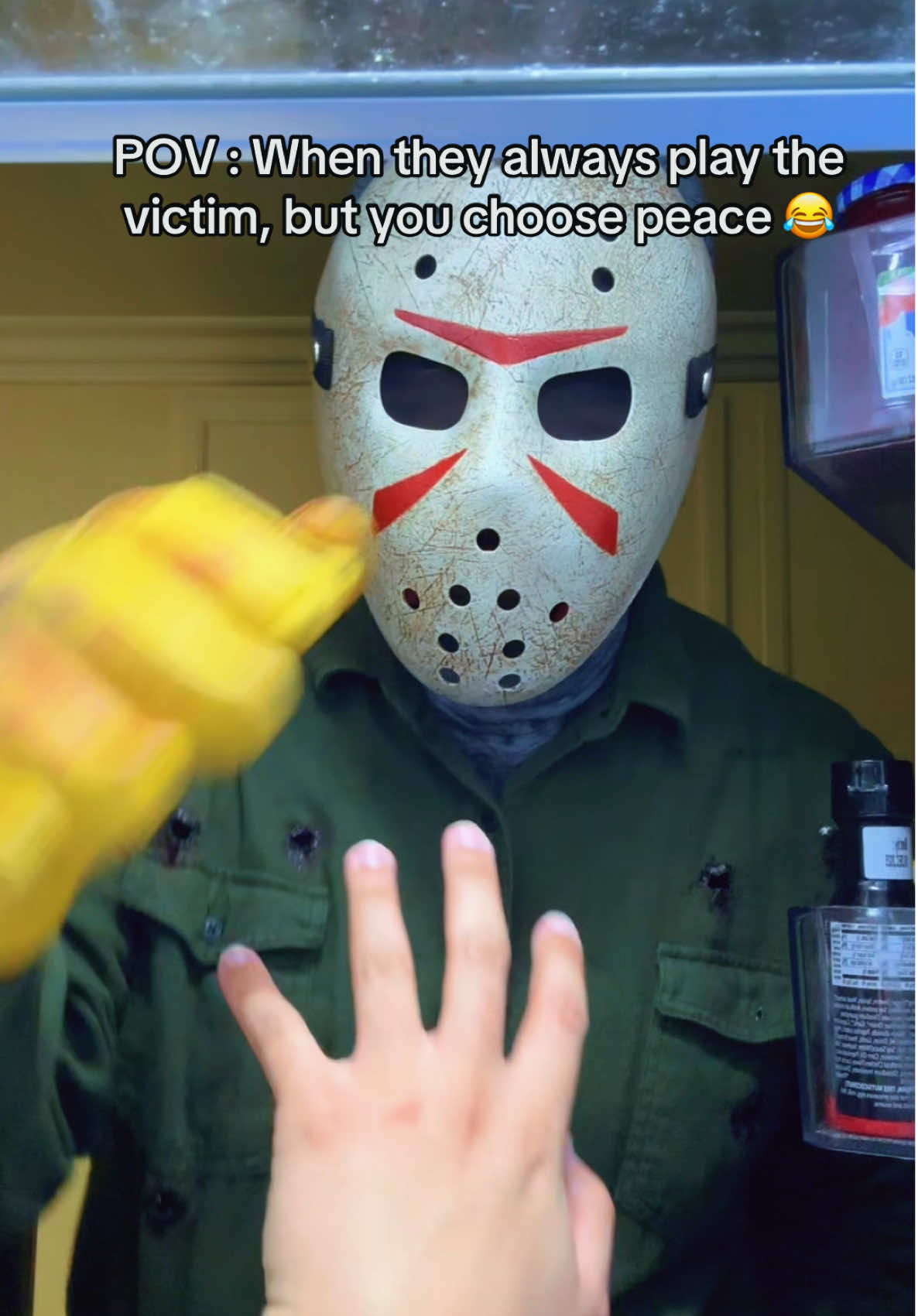 I’m just trying to live my life man. 🤷🏻‍♂️ It’s just ketchup by the way. 😂 @JasonUniverse13 #jasonvoorhees #jasonuniverse #fridaythe13th #pov #relatable #funny #viral #fyp #foryou 