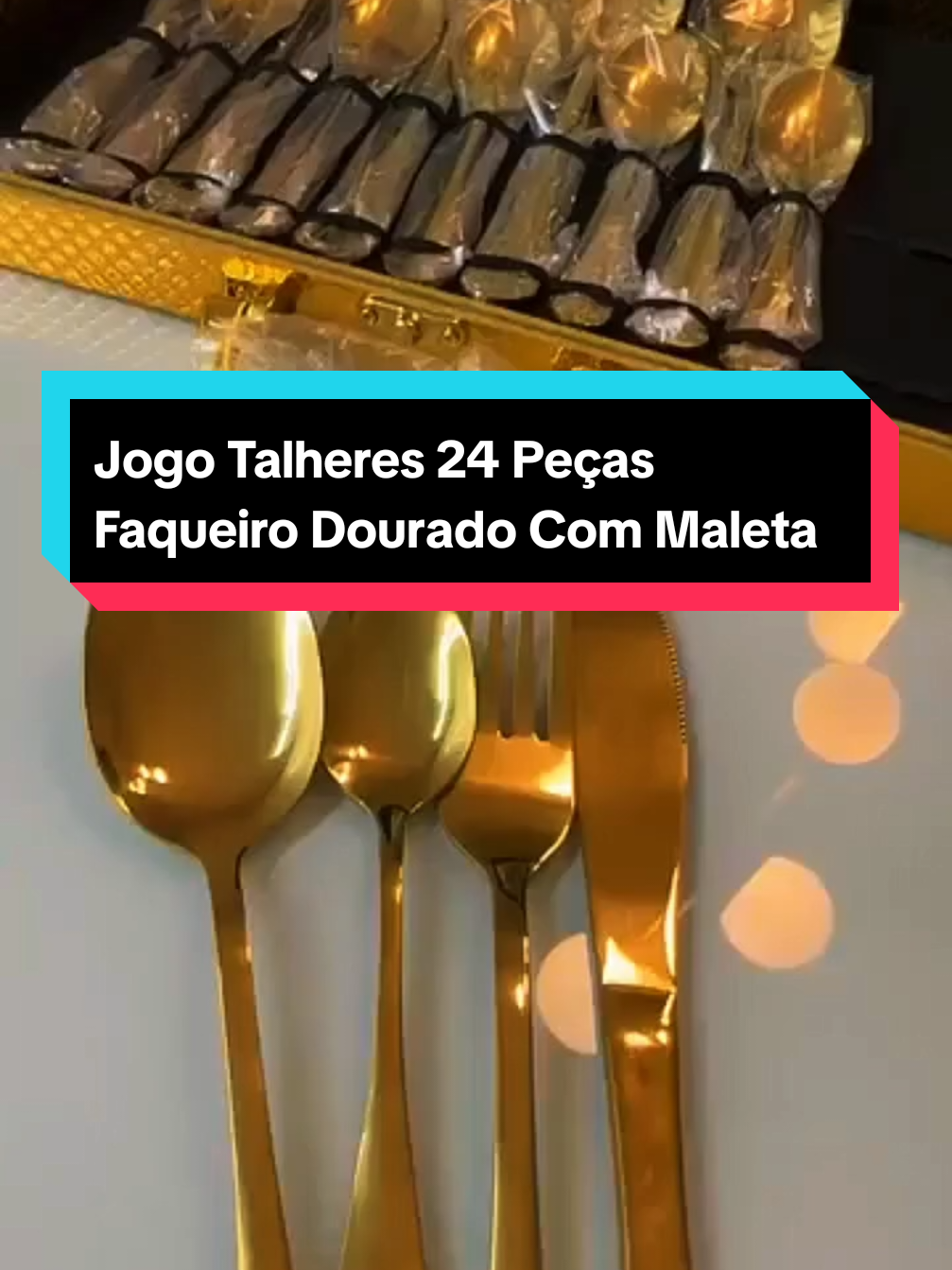 Jogo Talheres 24 Peças Faqueiro Dourado Aço Inox Premium Luxo Cozinha Com Maleta GARANTA O SEU AGORA #tiktokshopchegou 