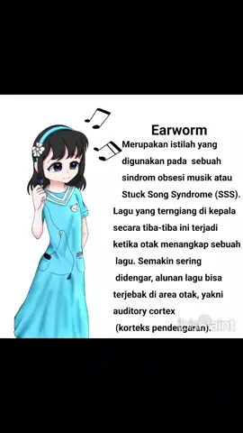 Fenomena lagu yang terus terngiang di kepala, yang juga dikenal sebagai earworm, terjadi ketika otak menyimpan potongan lagu dan memutarnya secara berulang. Ini biasanya terjadi setelah mendengarkan lagu, terutama yang memiliki melodi yang menarik atau lirik yang repetitif.  Penyebab kenapa sebuah lagu terus terngiang di kepala ↓ Tahukah Anda apa yang terjadi pada tubuh ketika sedang mendengarkan sebuah lagu? Bukan hanya telinga yang menerima sinyal suara, otak Anda juga turut bekerja dan menerjemahkan lagu tersebut. Salah satu kerja otak yang bisa dilihat saat Anda mendengarkan lagu adalah adanya perubahan suasana hati. Contohnya, saat mendengarkan lagu sedih, perasaan Anda menjadi lebih sendu. Sebaliknya, saat mendengar lagu riang, suasana hati menjadi lebih baik.  Earworm bukan menandakan adanya parasit yang terjebak di dalam telinga. Akan tetapi, earworm adalah istilah yang digunakan ketika sebuah lagu terputar dengan sendirinya di otak. Saat fenomena ini terjadi, ada yang meresponsnya dengan bersenandung. Namun, ada pula yang merasa terganggu dengan munculnya lagu tersebut. Earworm umumnya muncul setelah Anda mendengarkan lagu yang ear–catchy. Akan tetapi, dapat juga muncul ketika seseorang sedang stres dan melamun. Selain earworm, lagu yang terputar tiba-tiba di otak ternyata juga bisa disebabkan oleh masalah medis, yakni music ear syndrome. Kondisi ini menyebabkan seseorang seperti mendengar alunan lagu, namun orang lain tidak mendengar suara tersebut. Ear music syndrome sangat rentan terjadi pada orang yang memiliki gangguan pendengaran. Termasuk orang tua yang pendengarannya sudah tidak tajam, sering cemas, dan merasa tertekan. Orang dengan kondisi ini melaporkan bahwa tak hanya lagu saja yang terdengar. Kadang suara yang muncul bisa berupa suara nyanyian atau musik instrumentalnya saja. Munculnya lagu yang terngiang di kepala tiba-tiba ini, kadang sangat mengganggu hingga membuat penderitanya tidak bisa tidur nyenyak. Penyebab music ear syndrome tidak diketahui secara pasti. Namun, peneliti percaya bahwa kondisi ini terjadi akibat auditory cortex yang menjadi hipersensitif karena telinga kehilangan kemampuan untuk mendengar dengan baik. Sumber: hellosehat #fyp #earworm #:). 