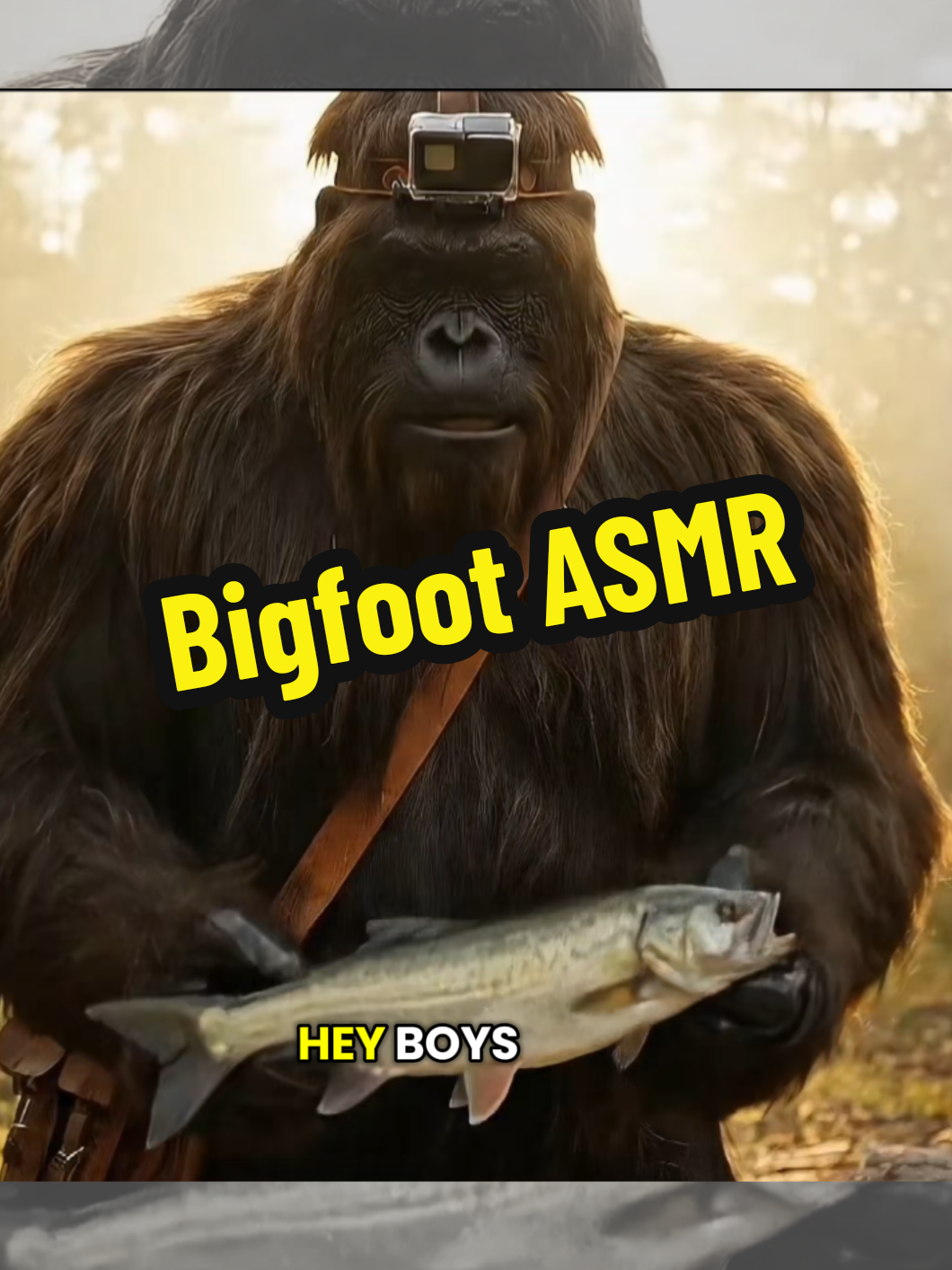 Bigfoot ASMR. No bait, no gear, no problem. Just one fish, one stick, and one deeply satisfying sizzle. Watch it cook from raw to perfect — forest style.   #bigfootasmr #bigfoot  #asmr  #bananaking #campfire  #banana #tiktok #fyp 