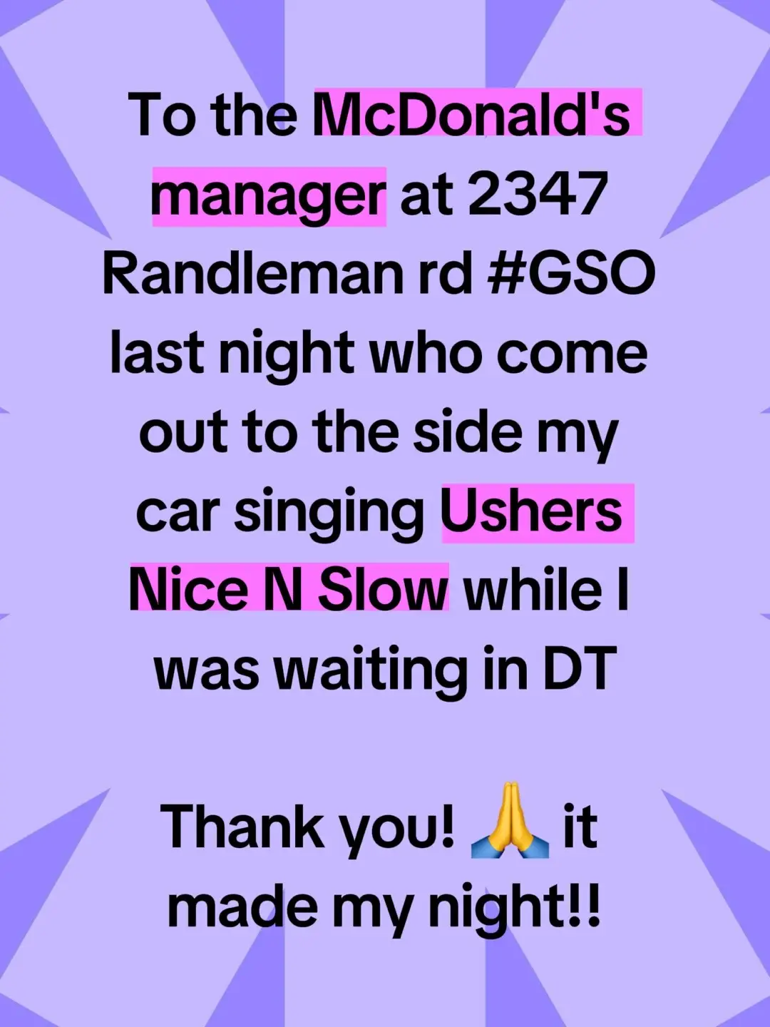 Was waiting on my DoorDash pickup vibing to #usher #nicenslow when she joined me standing next to the passenger door! Always my fav Mcd!#gso #unitedstates #malibusmostwanted #greensboronc #mcdonalds #randlemanrd #fypシ゚viral #durags #greensboro 