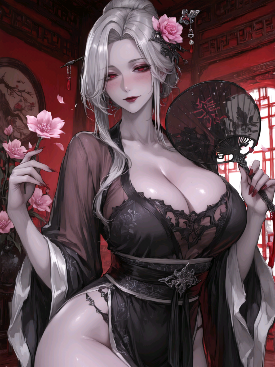 #中国风 Chinese style #女の子 girl #古风  ancient #熟女 mature #魅惑のふともも  bewitching thighs  clothed breasts black hair