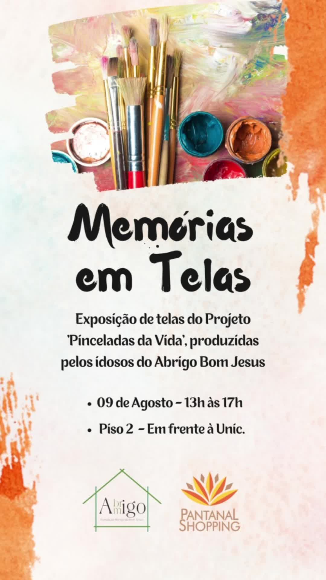 🎨✨ Memórias em Tela: A exposição que vai tocar o coração está aqui no Pan 💛 Neste sábado, 09/08, venha prestigiar as obras produzidas pelos idosos do Abrigo Bom Jesus, no projeto 
