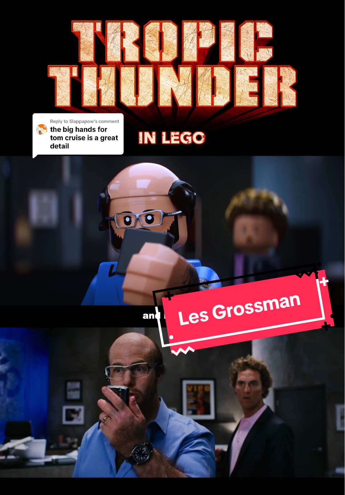 Replying to @Slappapow When Tom Cruise says “I want fat hands” one does his best to oblige 😂💀 Tropic Thunder - Les Grossman vs. Flaming Dragon #tropicthunder #lego #animation #tomcruise #benstiller