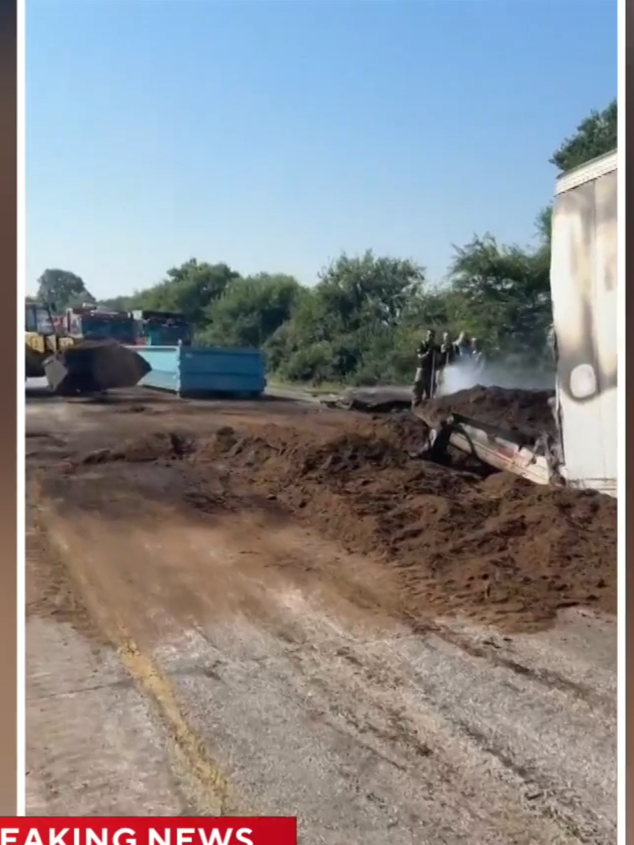 According to Indiana State Police, one of the trailers involved in the crash was carrying peat moss and caught fire after the crash. Police said the moss kept reigniting, causing a delay in clearing the roadway.
