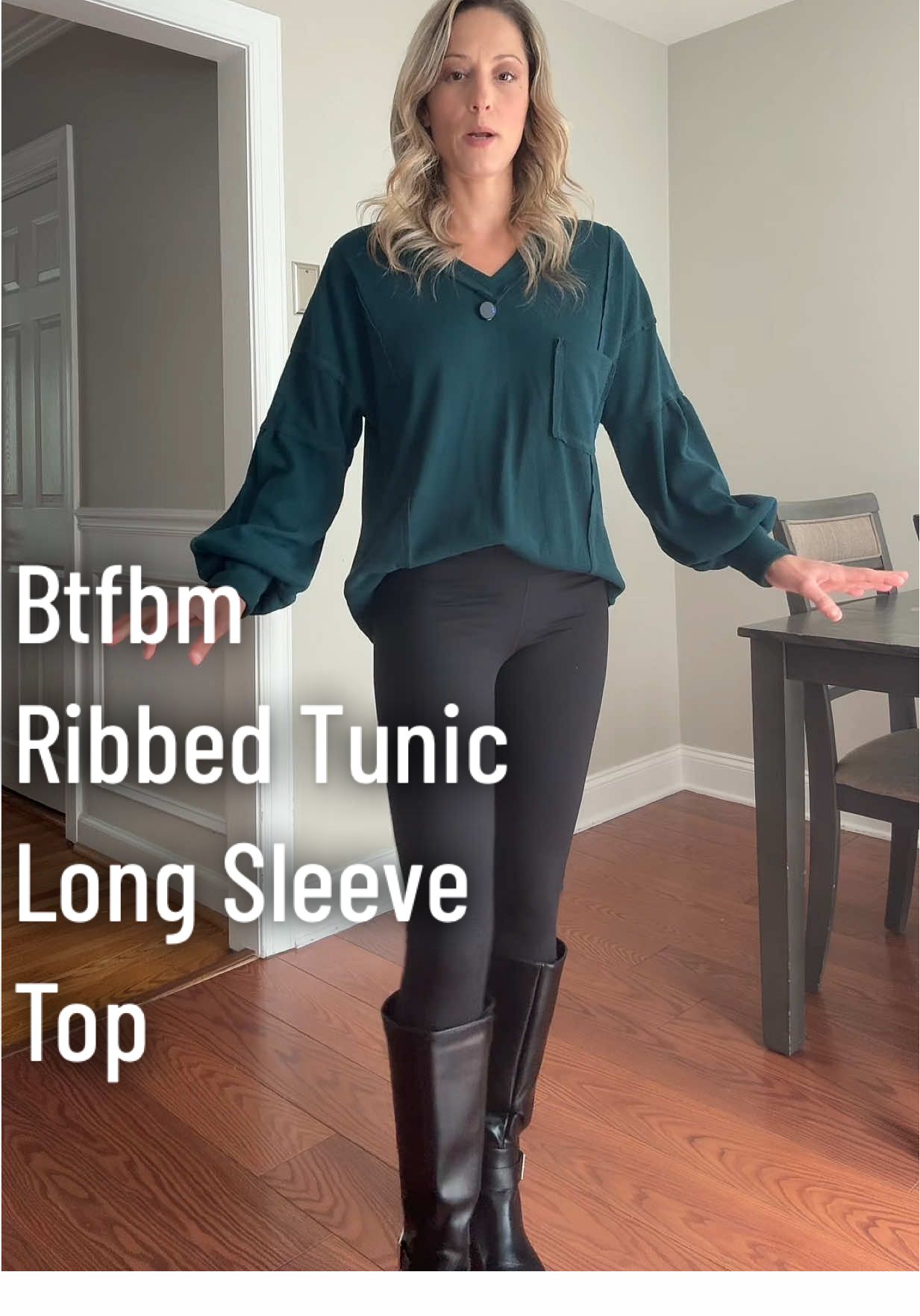Ribbed + Tunic + Leggings = my entire fall personality #tops #shirts #longsleeveshirt #tunic #ribbedshirt #falloutfits #fallfashion #fallstyle #fall2025fashion #falloutfitinspo #falloutfits2025 ##balloonsleeve #springfashion #btfbm @btfbm_us  BTFBM Women's Casual Basic V-Neck Ribbed Knitted Shirts Pullover Tunic Tops Loose Balloon Sleeve Blouses Top