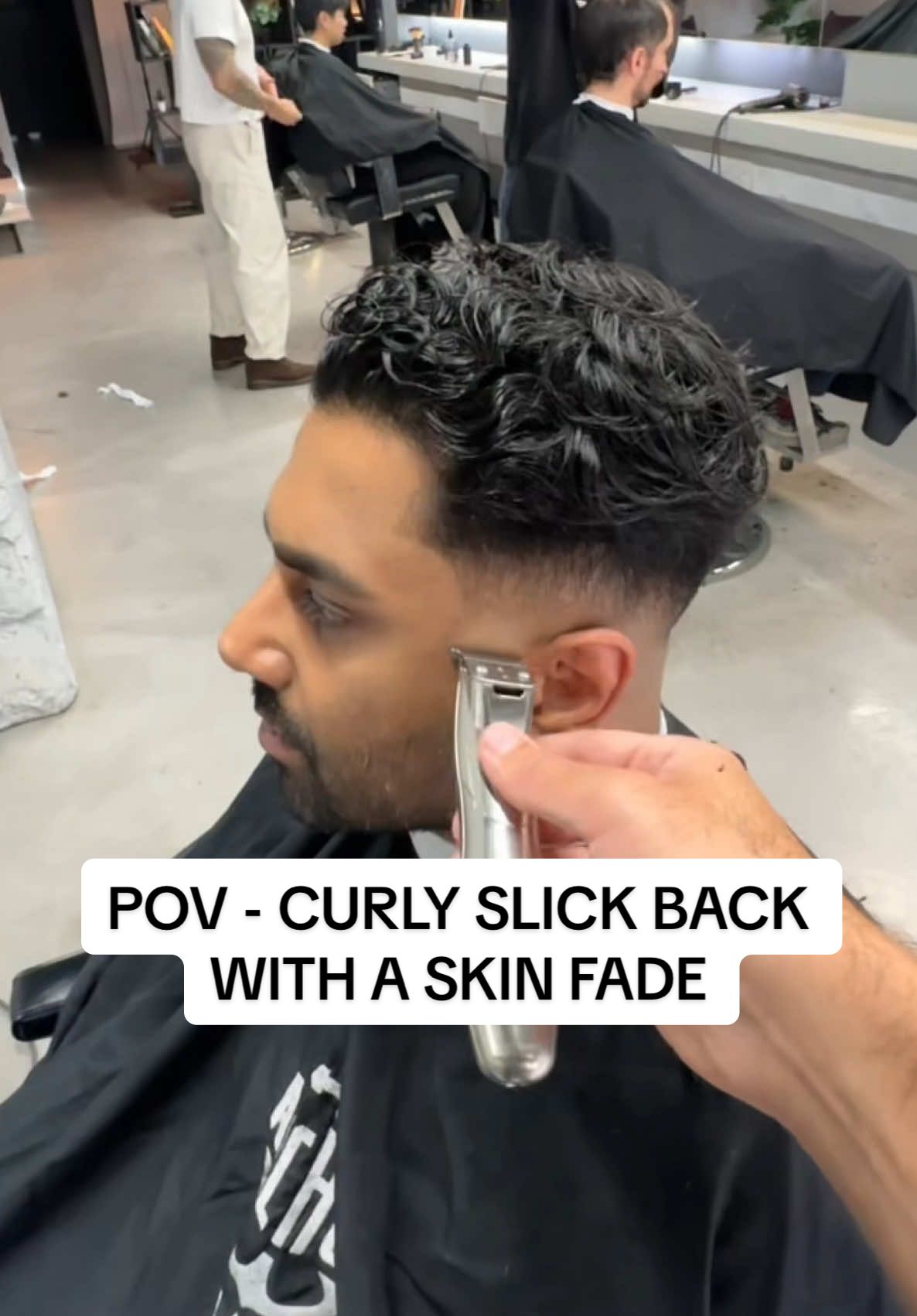 POV - CURLY SLICK BACK WITH A SKIN FADE #pov #SATISFYING  #ASMR  #tutorial #hairstyle  #fyp #foryou 