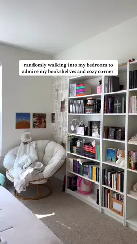 like what do you mean i created this cozy space??  #readingnook #readingcorner #booknook #cozycorner #bookshelftour #bookish #books #reader #BookTok 