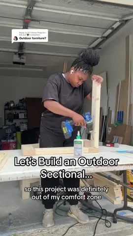 Replying to @DIY Home Projects | KALILA 🤎 When my DIY delusion tells me I can build a six piece outdoor sectional.  This project actually took some blood sweat and tears lol but there’s a lot more work to be done so follow along to see how this project turns out! #outdoorsectional #patiofurniture #patiodecor 