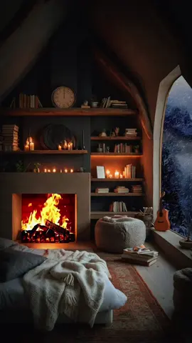 Cozy Winter Cabin Ambience with Crackling Fireplace and Blizzard 🧡🔥🥐#fireplace #ambience #winter #cracklingfireplace #christmas #relax #cozyvibes #snuggle #deepsleep #snowynight