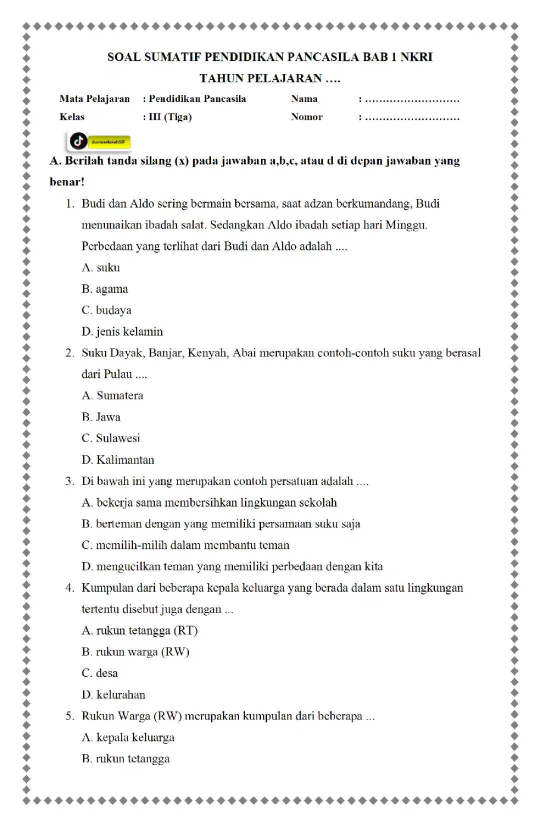 Soal Sumatif dan Pembahasan Pendidikan Pancasila Kelas 3 Bab 1 NKRI #pendidikanpancasila #kelas3 #latihansoal #soaldanjawab #nkri 