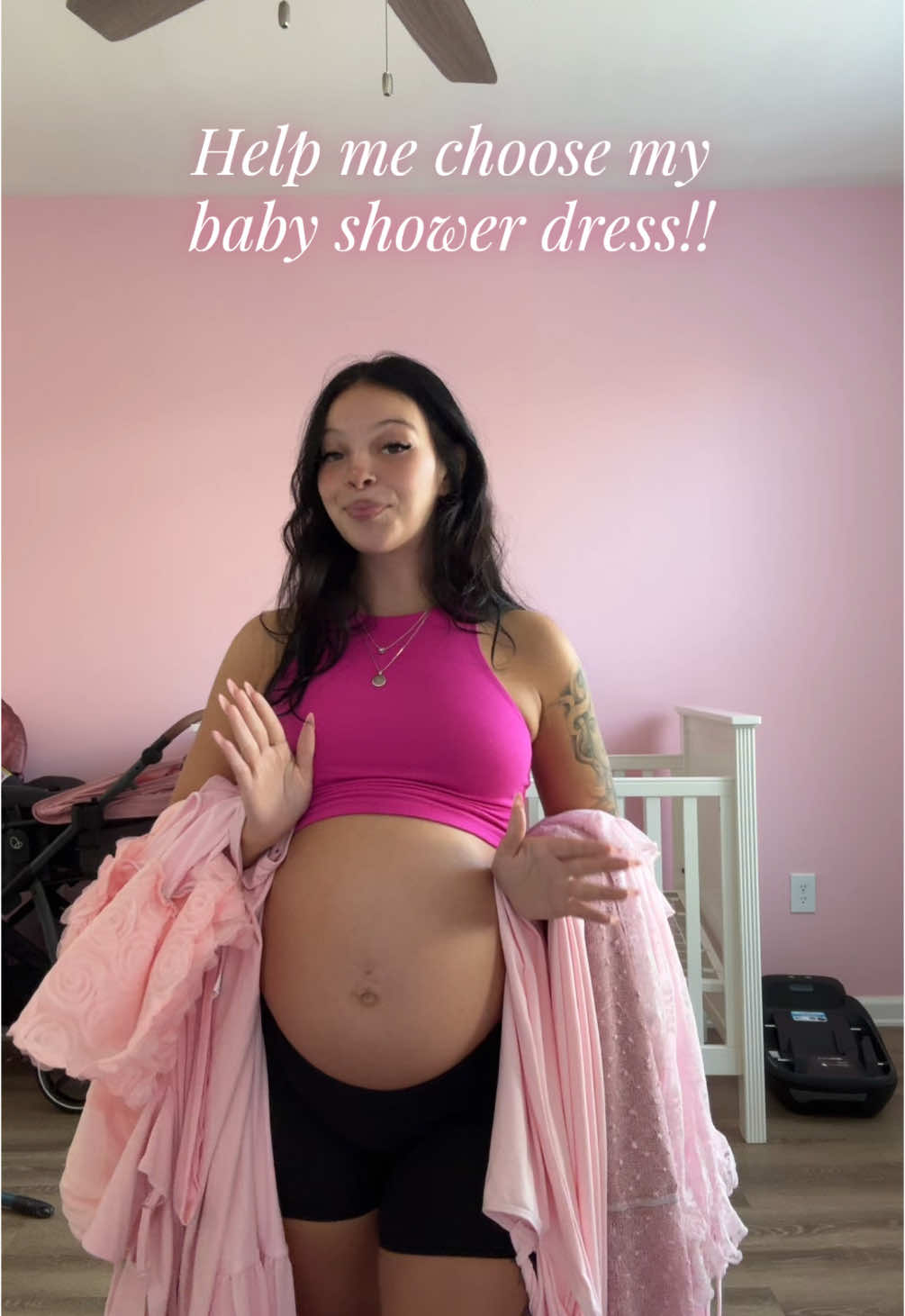 I’m so indecisive, please help me!!!🩷 #babyshowerdressideas #30weekspregnant #babygirl #babyshower #babyshowerdress 