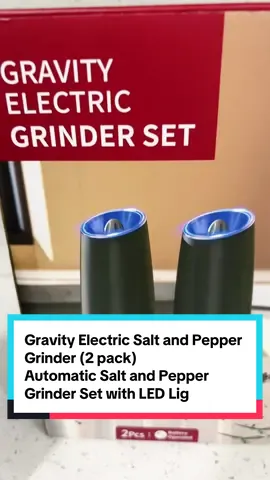 Gravity Electric Salt and Pepper Grinder (2 pack) Automatic Salt and Pepper Grinder Set with LED Light, Battery Operated, Adjustable Coarseness, Large Capacity, for Home Kitchen BBQ. #saltandpeppergrinder #saltandpeppergrinderset #grinderset #tiktokshop #tiktokshopmademebuyit 