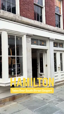The room where it happens has come to South Street Seaport! A @Hamilton pop up store has opened in downtown Manhattan in honor of #Hamilten. ⭐️ Just down the street is @Funny Face Bakery, with a special set of Hamilton cookies! 