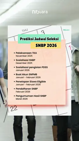 Berikut merupakan prediksi jadwal  seleksi SNBP 2026 berdasarkan timeline kegiatan SNBP di tahun sebelumnya! Utuk persiapan SNBP, kalian bisa ikut TO TKA dan Rasionalisasi SNBP di NF Juara yaa🔥 #snbp #tka