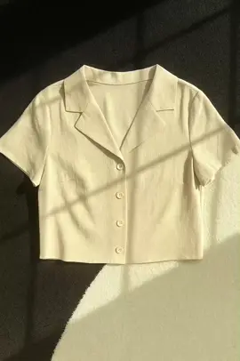Sasa LENON Polo Plain Button cropped top blouse #womenshirts #girlfashion #fyp #foryoupage #fyppppppppppppppppppppppp #cbaxyz 