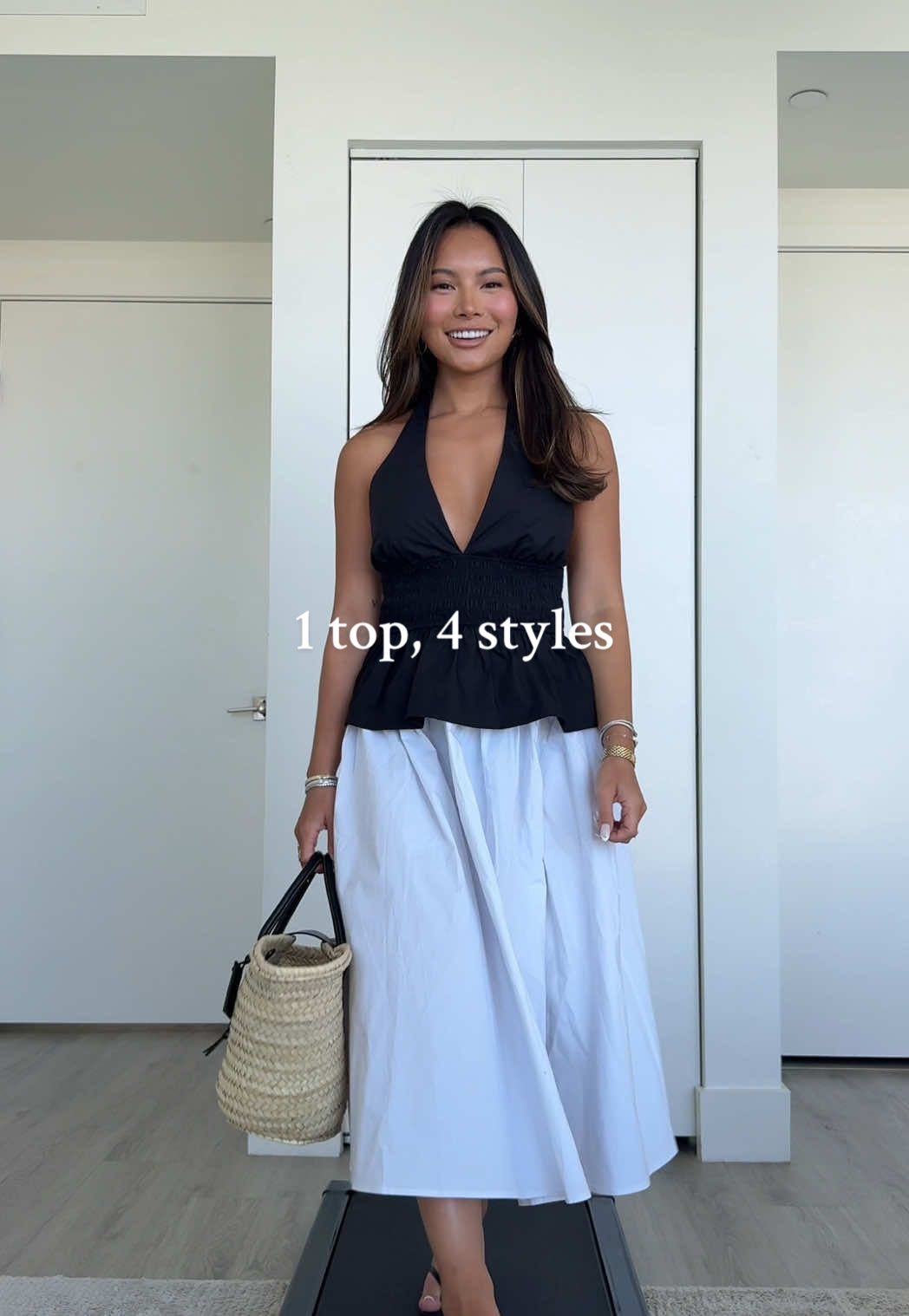 1 top, 4 outfits 🔁🖤 This may be a niche summer essential but I absolutely love this style top for summer!!! #peplumtop #summerstyle #summeroutfit #haltertop 