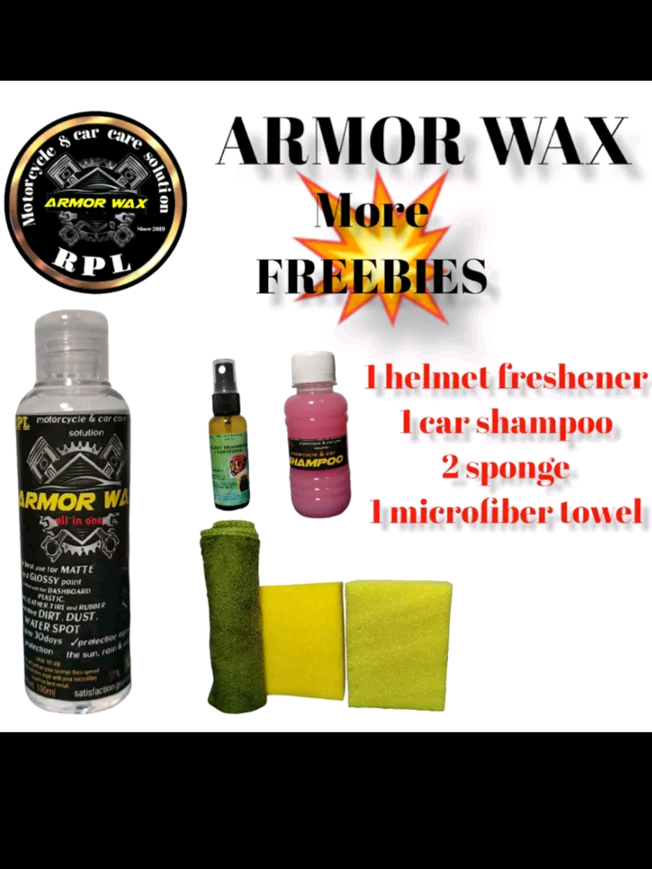 ARMOR WAX with FREE HELMET FRESHENER, CAR SHAMPOO, SPONGE & MICROFIBER TOWEL #motorcycleaccessories #Armorwax #armorwaxcoatformatteandglossy 