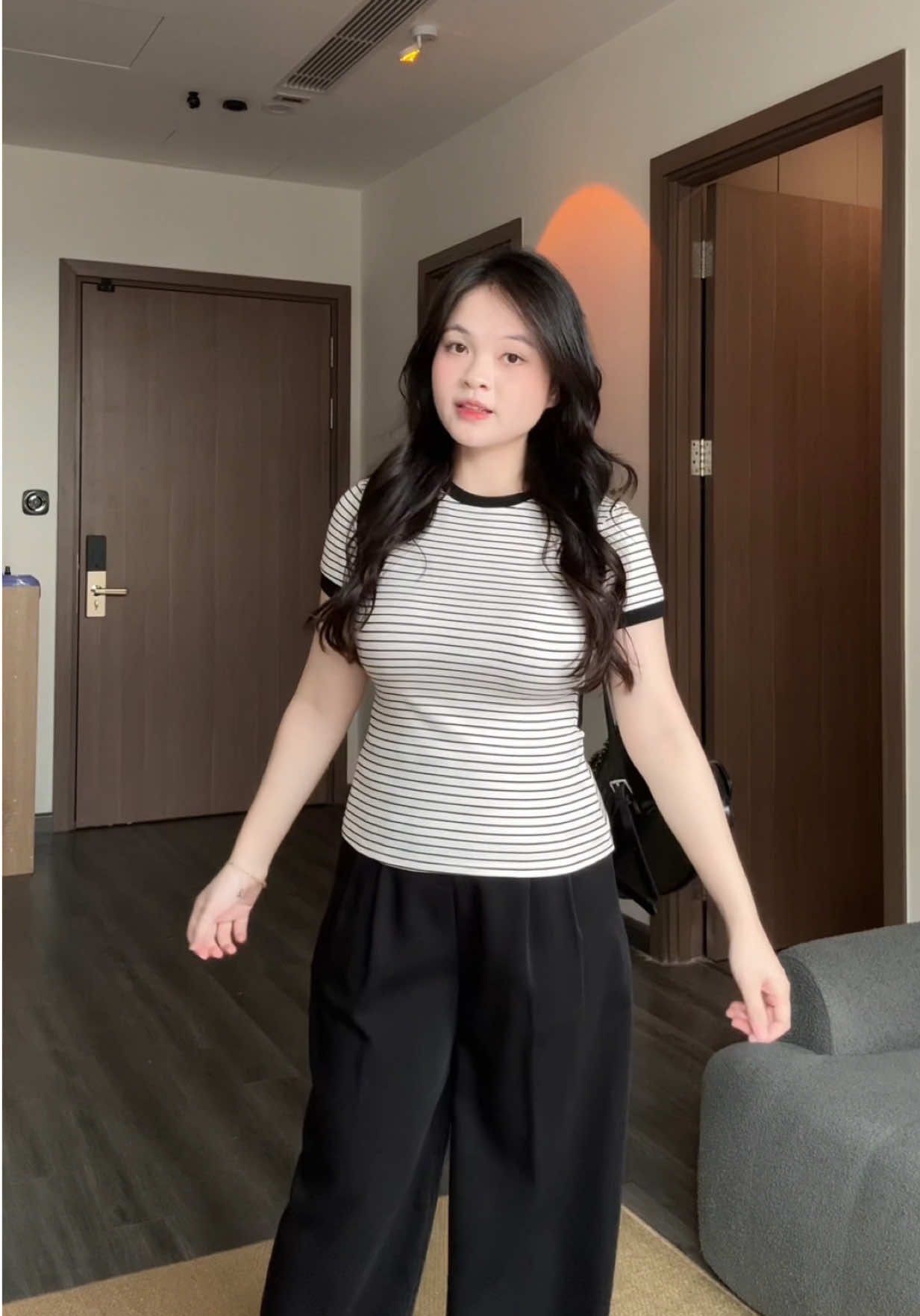 Áo thun ôm kẻ sọc chất cotton mặc nó mát thấm hút mồ hôi ✨#huongtranreview 