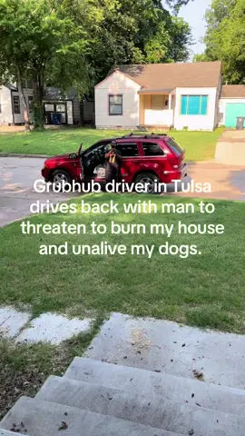 Ordered #grubhub and the #driver was an idiot. So I told her so. Apparently in #tulsa that means they leave, return with a very #stupid person. If #anyone can #identify this #coward and the Jeep, drop a line in the comments or send me a message. #fyp #oklahoma #grubhub #geubhub #meltdown #arson 