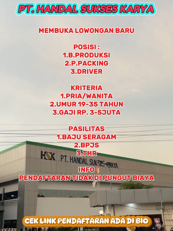 DI BUTUHKAN SEGERA KARYAWAN SEBANYAK MUNGKIN DAN PENDAFTARAN TIDAK DI PUNGUT BIAYA  #lowongankerja #pabrik #pabrikjepara #pabriksepatu #hsk #hskjepara #pthskjepara #fypage #fyppppppppppppppppppppppp #fyp #infoloker #fypシ゚ #jepara24jam #handalsukseskarya #bismillahfyp 