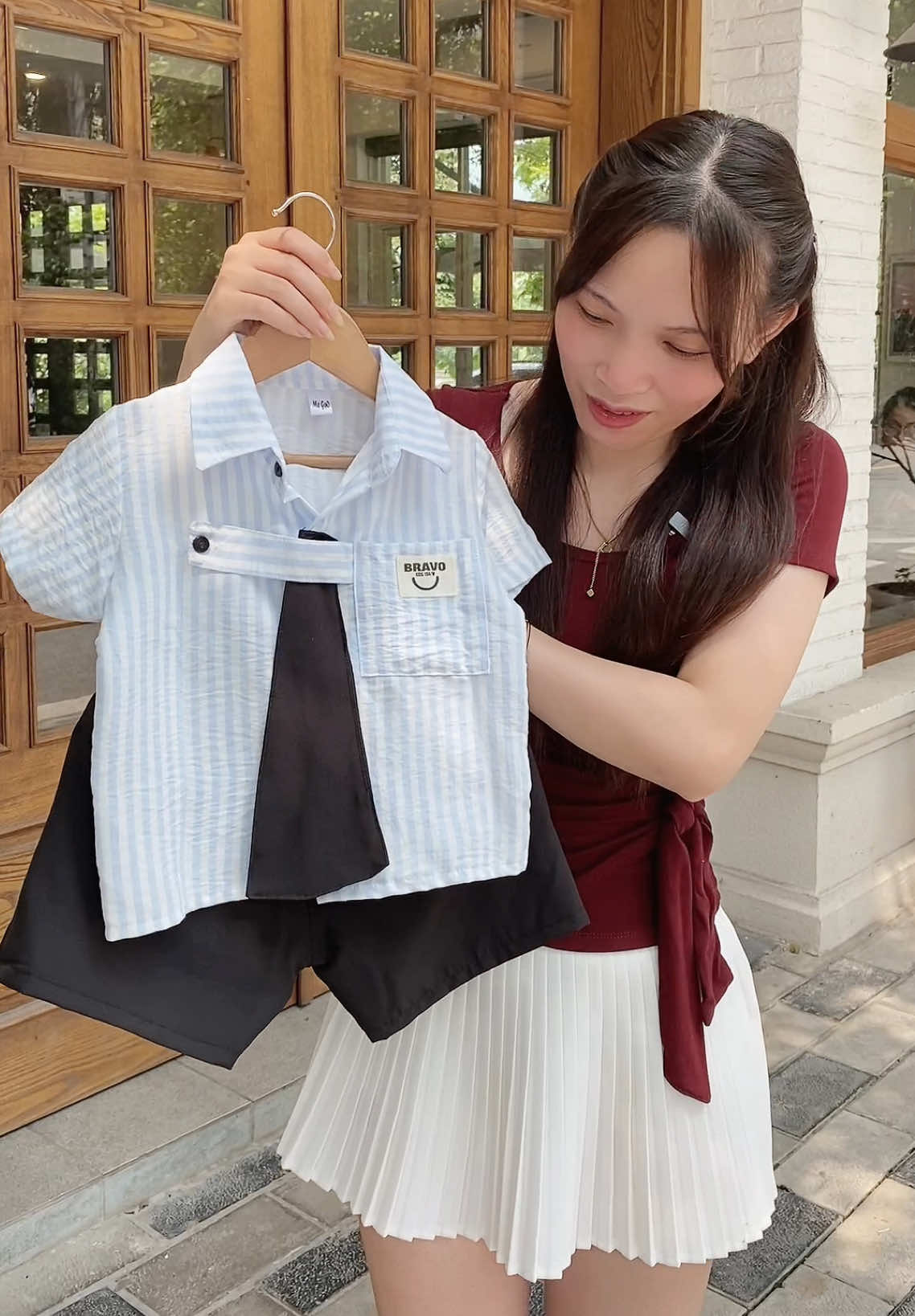 Bộ đũi fom sơ mi phối cà vạt xinh cho bé #xuhuong #huyendip #thoitrangchobe #thoitrangtreem #bococtaychobe 