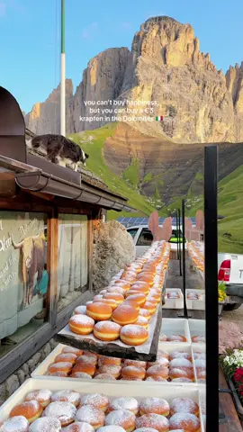 Starting your morning with a Krapfen in the Dolomites hits different ⛰️🍩 📍Rifugio Friedrich August, on Col Rodella. ✨ Here’s how to get there (summer only): 🥾 From Passo Sella → 15–30 min easy hike (also kid-friendly!) 🚠 Or take the cable car from Campitello di Fassa to Col Rodella + 5 min walk - but note: it’s closed in summer 2025 ⏰ Go early - the Krapfen sell out fast! Tag someone who’d wake up at sunrise for this 🍩🌄 #dolomites #breakfastwithaview 