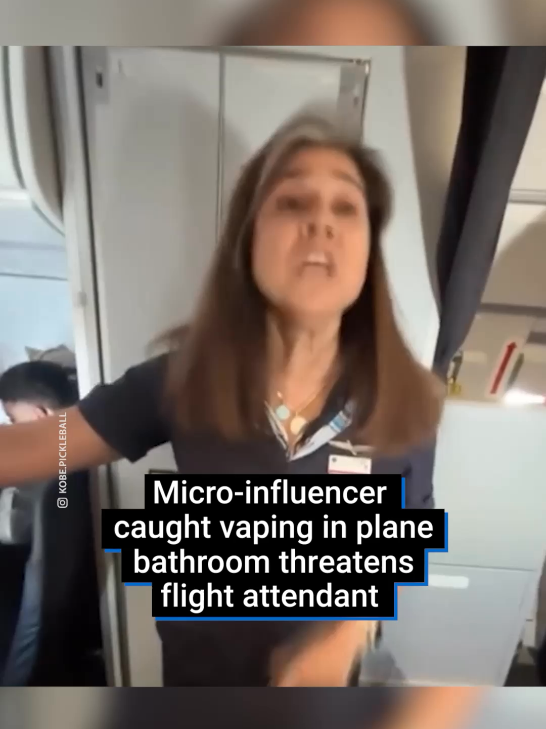 A Micro-influencer who got caught vaping in a plane bathroom accused an air stewardess of 'assaulting' him and threatened to call the police on her when he lands. Kobe Pickleball filmed and posted the incident to his Instagram page which unfolded on an American Airlines flight. He has since stated on his Instagram story that American Airlines is conducting an 'internal investigation' into that specific employee. #microinfluencertiktok #flightattendant