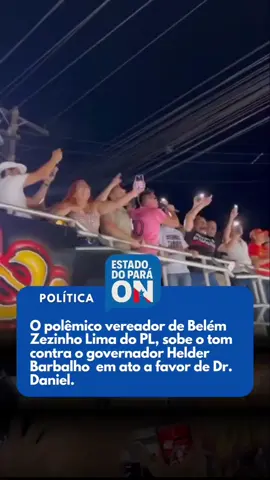 Vereador Zezinho Lima ataca Helder Barbalho em ato pró-Dr. Daniel O polêmico vereador de Belém, Zezinho Lima (PL), subiu o tom contra o governador Helder Barbalho (MDB) durante ato em apoio ao prefeito afastado de Ananindeua, Dr. Daniel Santos, realizado nesta segunda-feira (5) na BR. Em seu discurso, Zezinho fez diversas acusações e arrancou gargalhadas do público ao encenar um diálogo fictício entre Helder e seu pai, o senador Jader Barbalho. O protesto reuniu dezenas de manifestantes contrários à decisão judicial que afastou o prefeito do cargo. #Ananindeua #Belém #Pará 