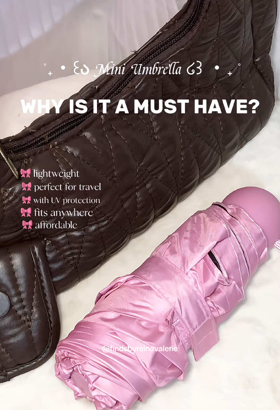 Umbrella that fits anywhere??  Here it is! 🎀✨ #umbrella #pinkumbrella #fyp #pink #miniumbrella 