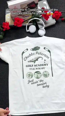 She said “just easing’ the tension baby” and I melted 😩😩 #topgolf #shirt #golftiktok #golftok #golfshirt #chubbs 