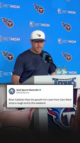 Brian Callahan also confirmed that #Titans QB Cam Ward will play at least a series or two in Tampa on Saturday #tennesseetitans #atozsports #titanup #fyp #trainingcamp 