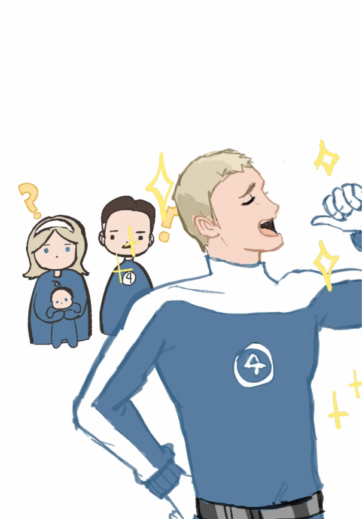 how I think Johnny storm would babysit… . . . . . . . #fantastic4 #johnnystorm #humantorch #thething #mrfantastic #suestorm #invisiblewoman #marvel #marvelrivals 