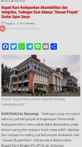 Bupati Karo Kedepankan Akuntabilitas dan Integritas, Tudingan Soal Adanya 