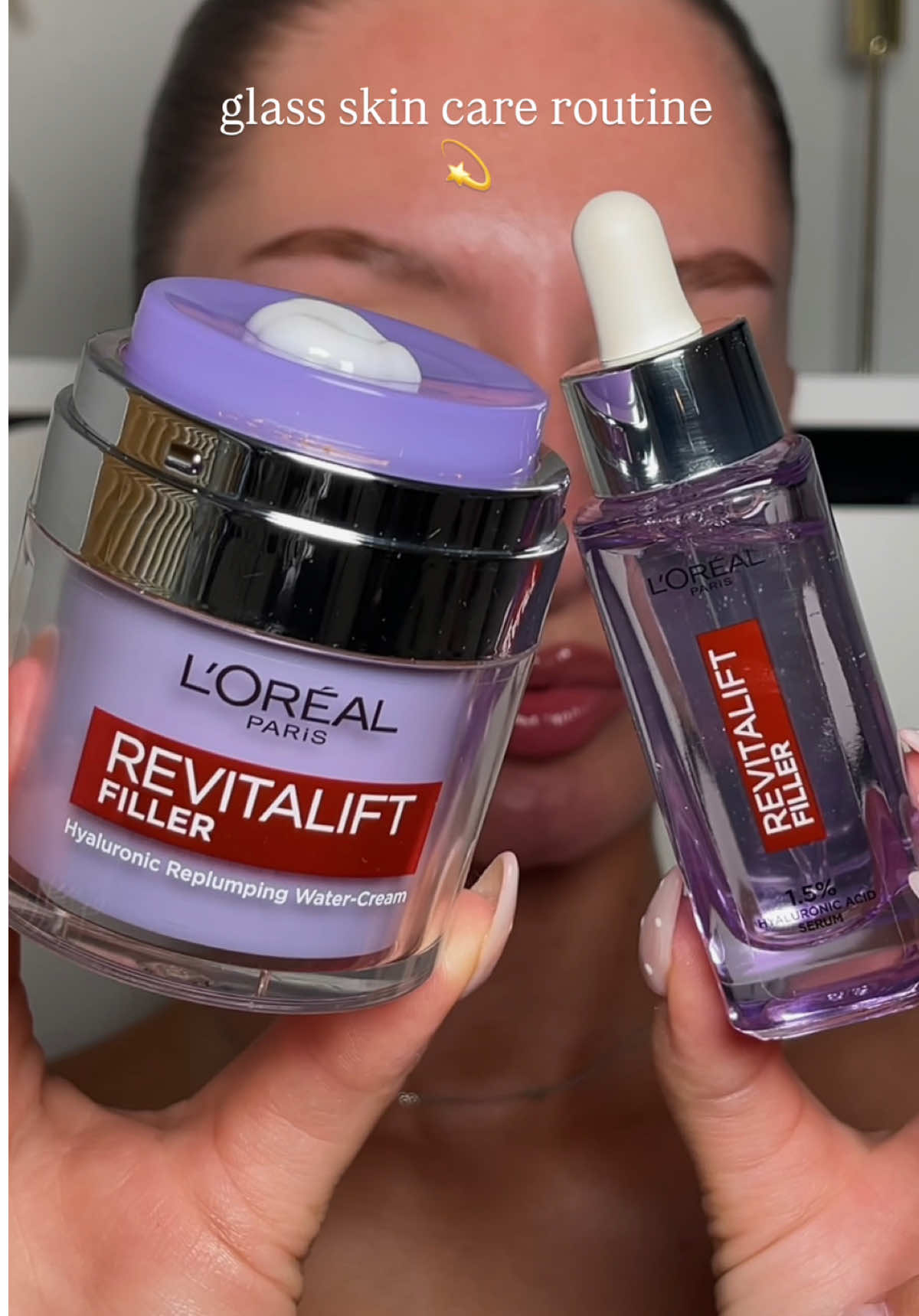 ad glass skin with 2 products✨ using the @L'Oréal Paris UK filler serum and water cream to achieve the ultimate glowy, juicy, hydrated glass skin💫 #skin #glasskin #lorealparis #skincare #skincareroutine #skincarehacks #beauty           