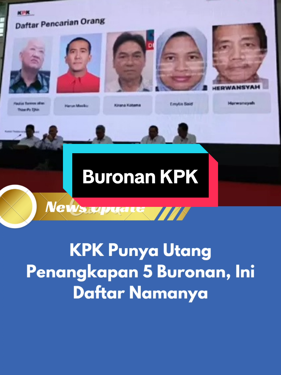Komisi Pemberantasan Korupsi (KPK) menyatakan mempunyai utang menangkap lima orang yang masuk daftar pencarian orang (DPO) alias buronan. Saat ini pengejaran terhadap lima buronan ini masih terus dilakukan. Wakil Ketua KPK, Fitroh Rohcahyanto menyampaikanhal tersebut saat konferensi pers Capaian Kinerja KPK Semester I Tahun 2025 di Jakarta, pada Rabu (6/8/2025). 