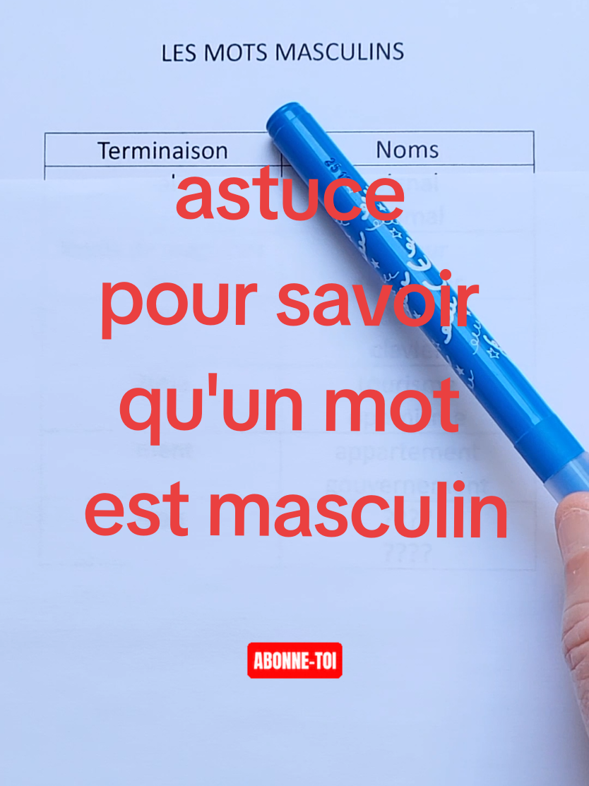 comment savoir si un mot est masculin #creatorsearchinsights #apprendrelefrançais🇫🇷 #aprenderfrancésrápido #تعلم_اللغة_الفرنسية_بسهولة #französischlernen #learnfrench #bienparlerfrançais 