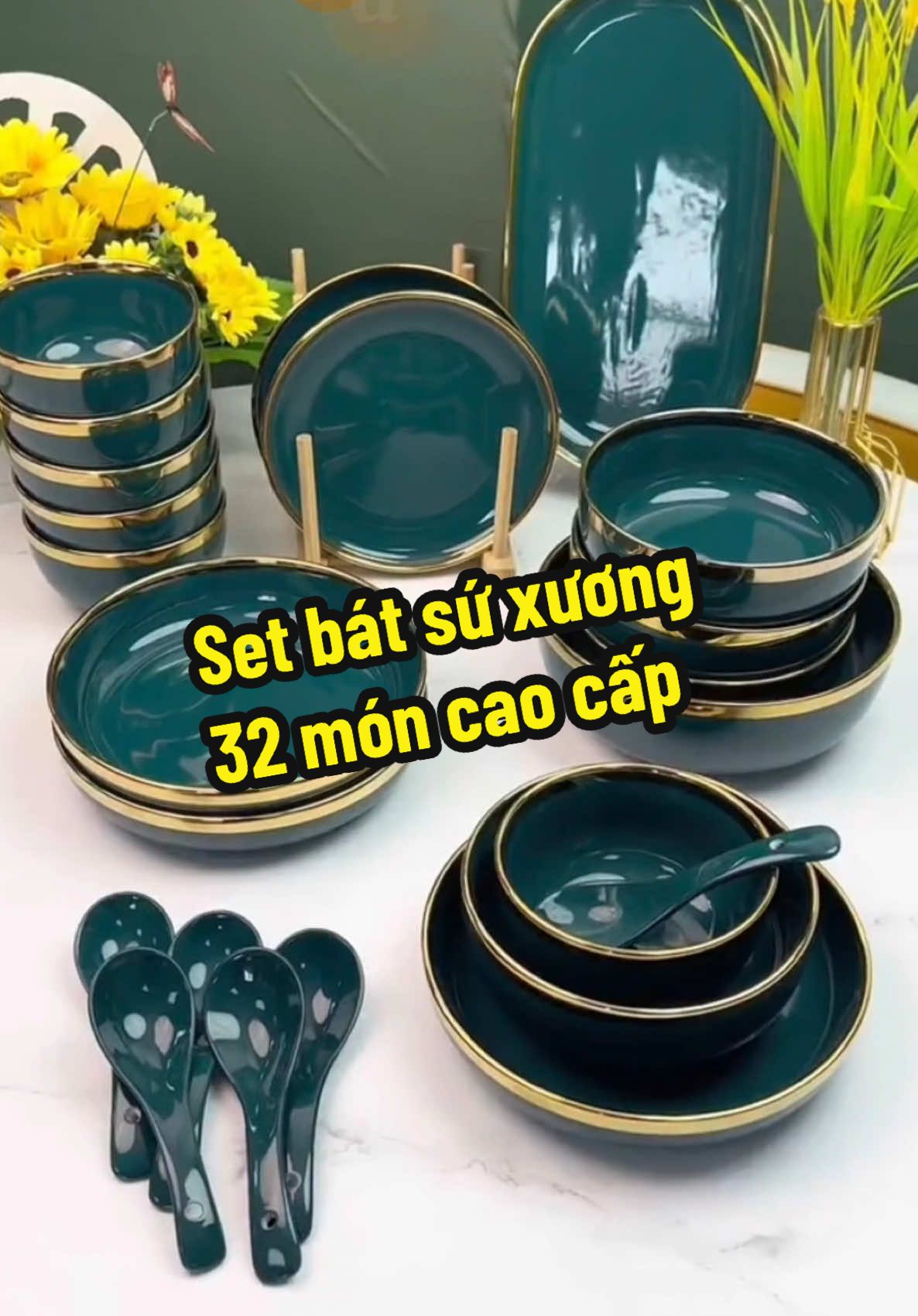 Set bát sứ xương cao cấp 32 món #giadungthuynhung #giadungtienich #giadungthongminh #batdia #batdiadep 
