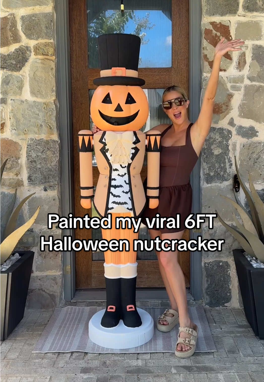He’s 6 feet tall and totally giving Pumpkin King energy 🎃 🦇I gave the viral Walmart Pumpkin Nutcracker a full DIY glow-up using acrylic paint and tissue paper—and now my porch has never looked cuter. Not your average Halloween color palette, but she’s still classic... with a twist 🖤🧡 ➡️ head over to @Kristinnicolemiller_ pg to see how she painted hers! Paint colors I used: 🎨 CraftSmart Matte Mocha, Deep Coral, Natural Bluff 🎨 Americana Coral Cloud 🎨 Apple Barrel Orange Cream Want the links to this nutcracker, the bat tissue paper, and the paint I used? . #halloween #DIY #fall #halloweendiy #paintednutcracker #pumpkindecor #halloweendecor2025 #walmartfinds #diyhalloween #halloweencrafts #halloweenporchdecor