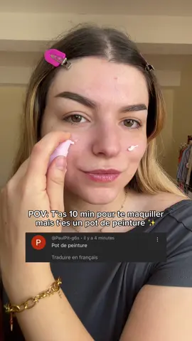 Pov: T’as 10 min pour te préparer mais t’es un pot de peinture ✨ Ref: Base/sourcils @NYX COSMETICS FRANCE  Bb crème @Maybelline France  Anti cernes @L’Oréal Paris  Bronzer/Highlighter/ Fixateur @BenefitFrance  Blush @Rare Beauty @tarte cosmetics Mascara @Lancôme Poudre/Crayon @essence.cosmetics  Huile à lèvres @Huda Beauty Certains produits ont été offerts 💖 #humour #hater #grwm #getreadywithme #makeup #maquillage 