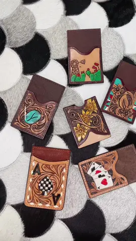 Shop our exquisite tooled leather card holders, designed for both elegance and practicality.  Keep your cards safe while showcasing your personal style! Western-linens.com #fyp #cardholder #card #cc #holder #tooledleather #western 