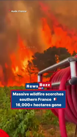 🚨 BREAKING: Massive Wildfire Devastates Southern France 🇫🇷 📍 Aude, France — August 6, 2025 A huge forest fire has ripped through the southern French region of Aude, burning over 16,000 hectares of land. 🔥 Impact so far: 	•	25 homes destroyed 	•	40+ vehicles burned 	•	Fire crews battling strong winds and extreme heat Local authorities declared a state of emergency. Evacuation orders have been issued across several villages, and thousands of residents have been displaced. France’s national fire service deployed aircraft to help contain the blaze. #NewsBuzz247 #FranceFire #Wildfire #Aude #BreakingNews #ClimateCrisis #EuropeHeatwave #FireAlert #GlobalNews #fyf #fyp #SouthernFrance #Evacuation