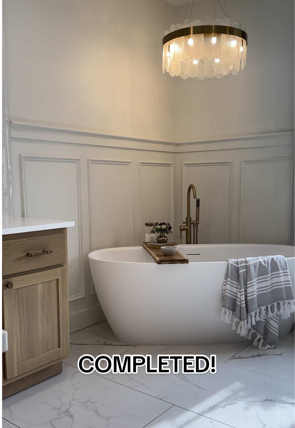 We’ve Finished Our Master Bathroom Renovation! ✅ This Tub & Faucet was the last step for us and we got this combo from @vintagetub - It has completed this space perfectly! Comment “shop” and we’ll send you the links.  #vintagetub_partner 