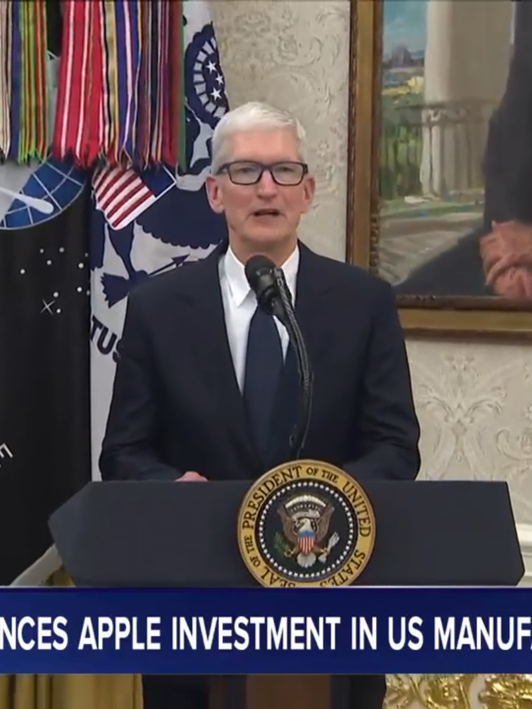 While standing alongside President Trump in the Oval Office, Apple CEO Tim Cook touted the benefits his company has already seen from an initial $500 billion investment in the U.S. — and expanded on plans to increase Apple's domestic manufacturing capabilities with a further $100 billion investment. #trump #apple #news #abcnews