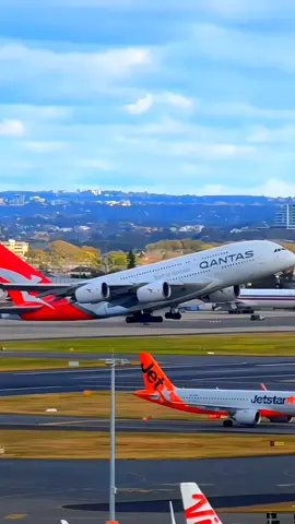 Flying High with Qantas: A380 Takes to the Skies #Qantas #A380 #takeoff #Sydney #AviationLovers #Flight #TravelGoals #PlaneSpotting #wings #jetsetter  #airplanelovers 