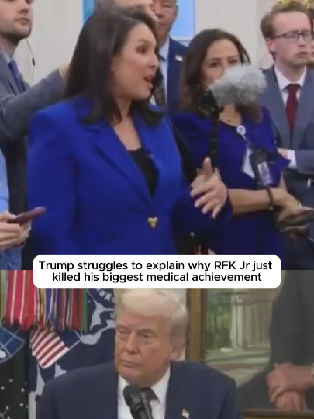 Trump dodges direct response to mRNA funding cuts by his HHS secretary #vaccine #fyp #rfkjr #operationwarpspeed #covid #mrnavaccine