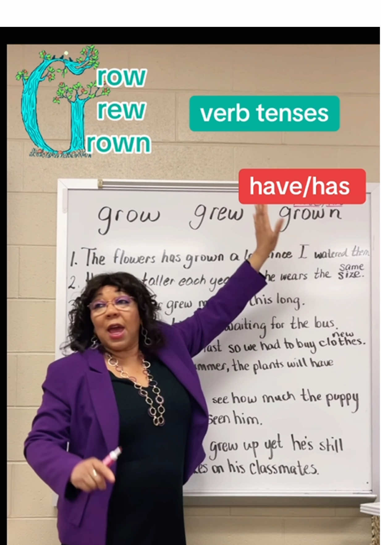 Let’s break down the verb grow and its different forms: grow (present), grew (past), and grown (past participle). Remember, when using the past participle grown, you’ll need a helping verb like has, have, or had (e.g., “She has grown so much this year!”). This quick ESL lesson helps you understand verb tenses and improve your English fluency.  #GrowGrewGrown #VerbTenses #LearnEnglish #ESLLesson #Englishgrammar 
